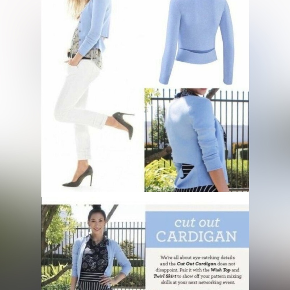 CAbi Baby Blue Cut Out Cardigan #5140 Large